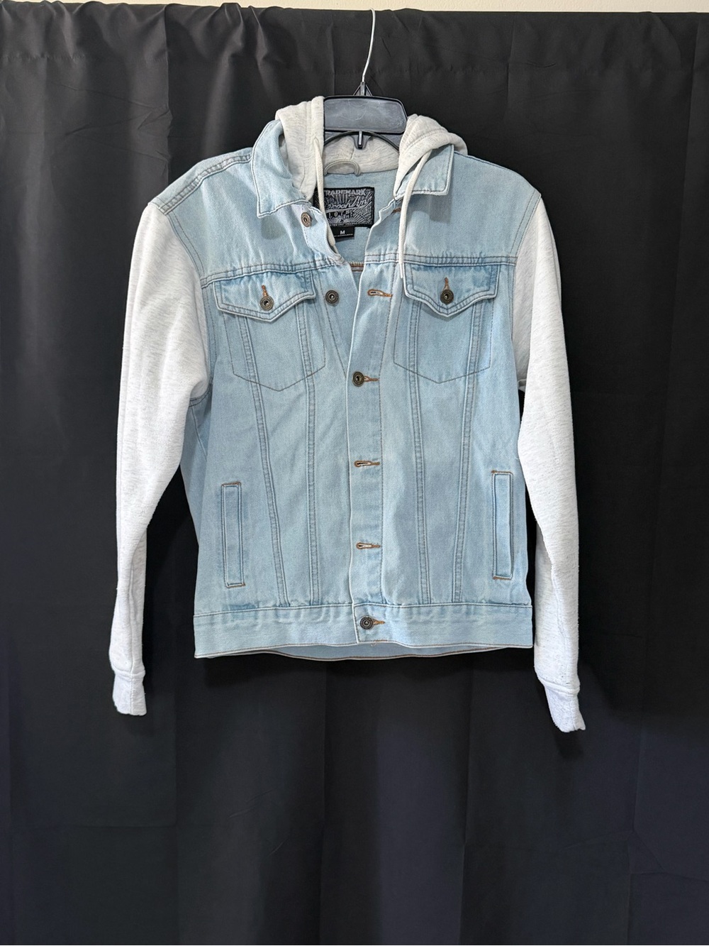 Brooklyn Cloth Light Blue Denim Jacket with Gray Hood